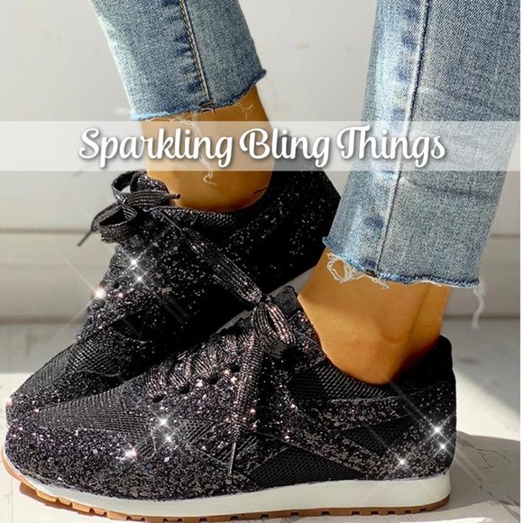 NEW Sparkling Bling Glitter Sneakers Athletic Sports Shoes Silver + FREE… - Picture 7 of 12